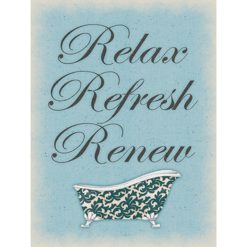 Relax Refresh Renew Bath - Textual Art Print, Black Floater Framed, 46 cm H x 30 cm W