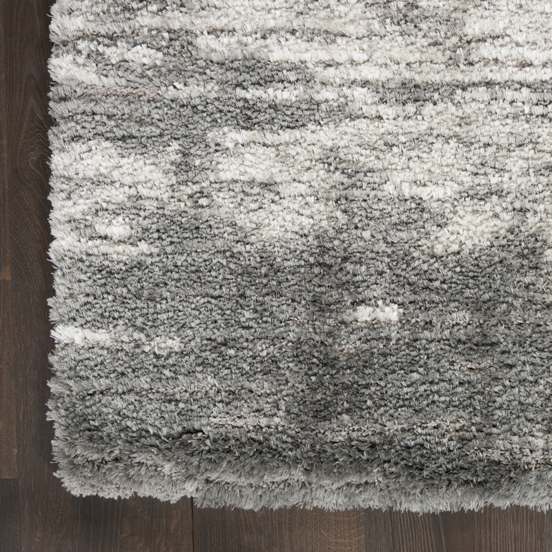 Ivory and Charcoal Abstract Shag Rug 8' x 10'