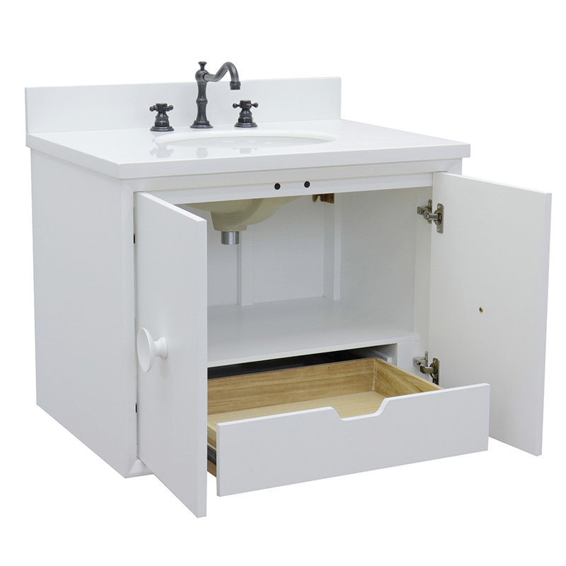 Crumley 31'' Single Bathroom Vanity with Top, White/White Quartz