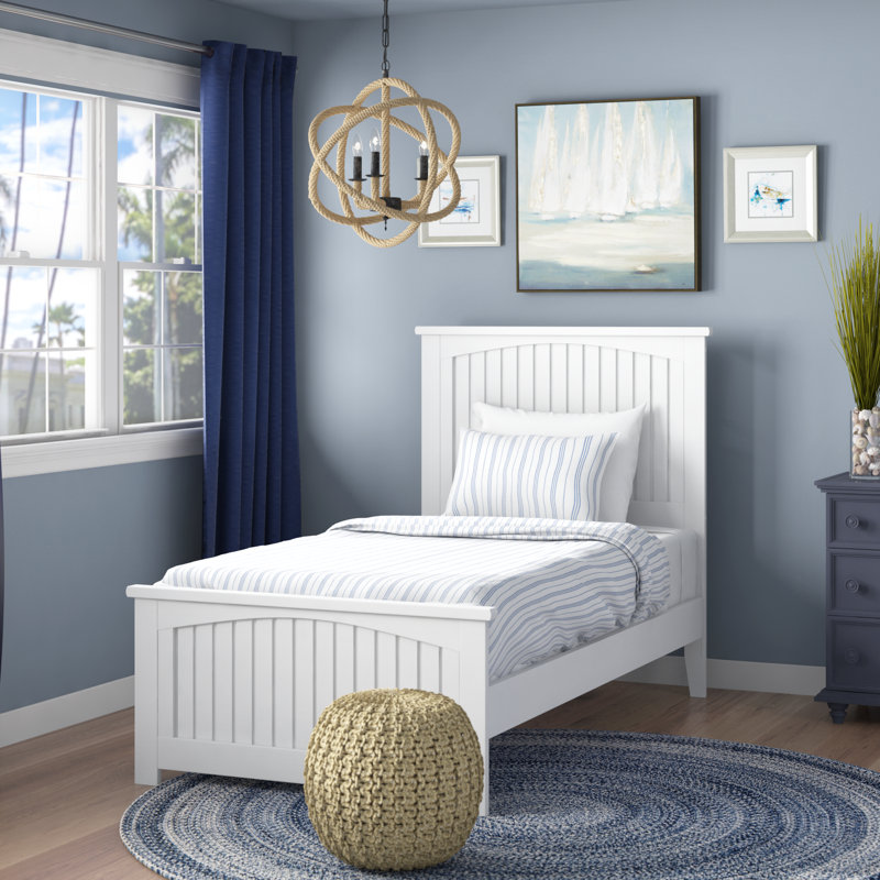 Graham Solid Wood Foundation Bed with Matching Footboard, White, Twin
