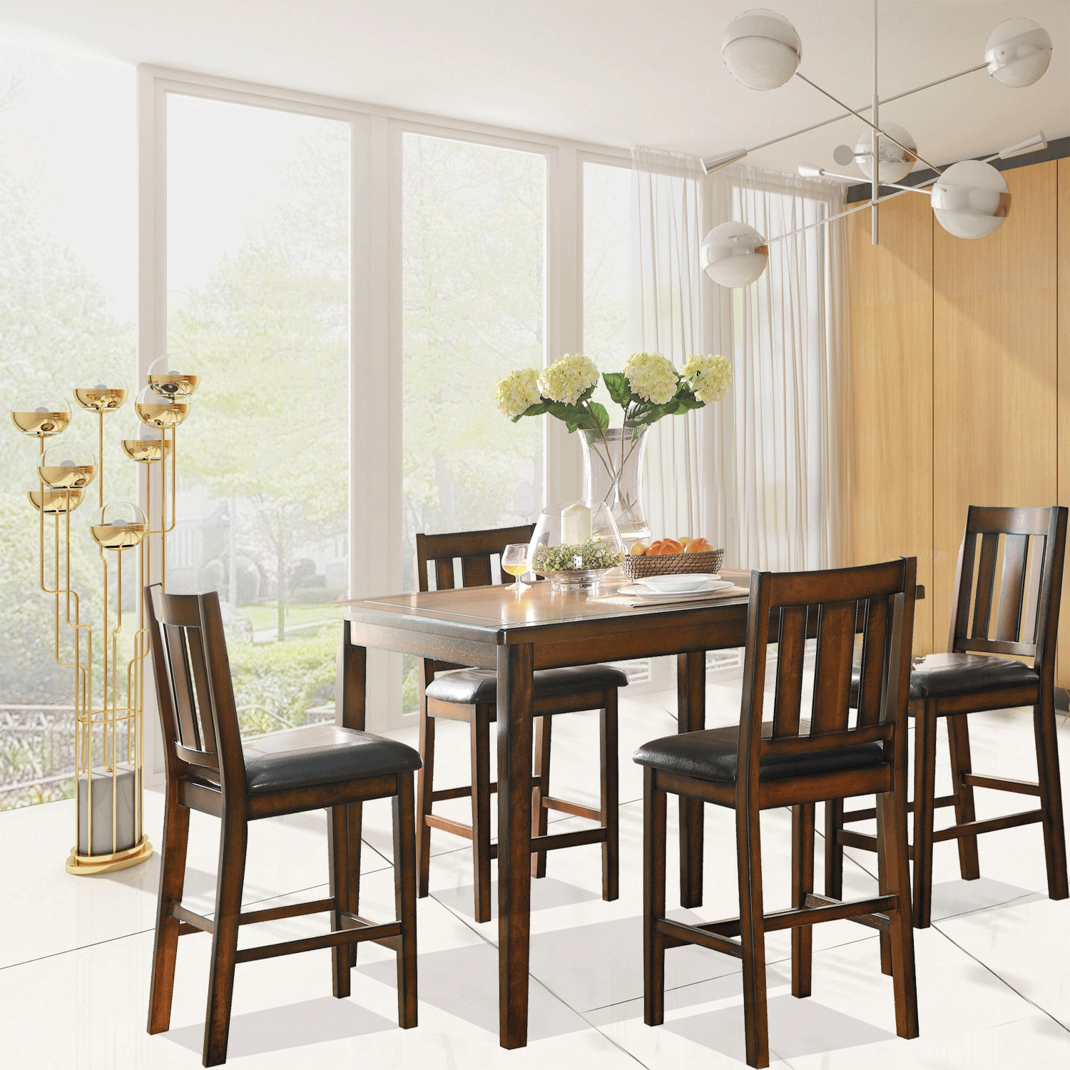 Red Barrel Studio® 4 person Counter Height Dining Set Wood Dining Table ...