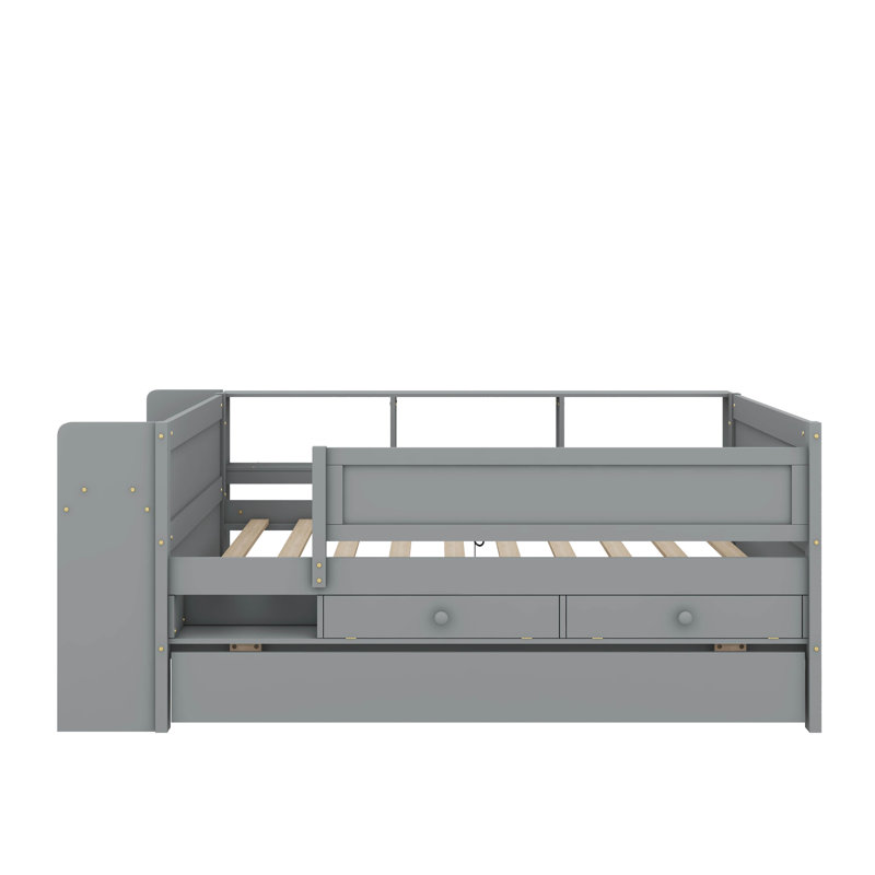 Versatile Twin-Sized Daybed With Drawers And A Pull-Out Trundle Bed, Storage Headboard, Side Tables, And A Built-In USB Charging Station