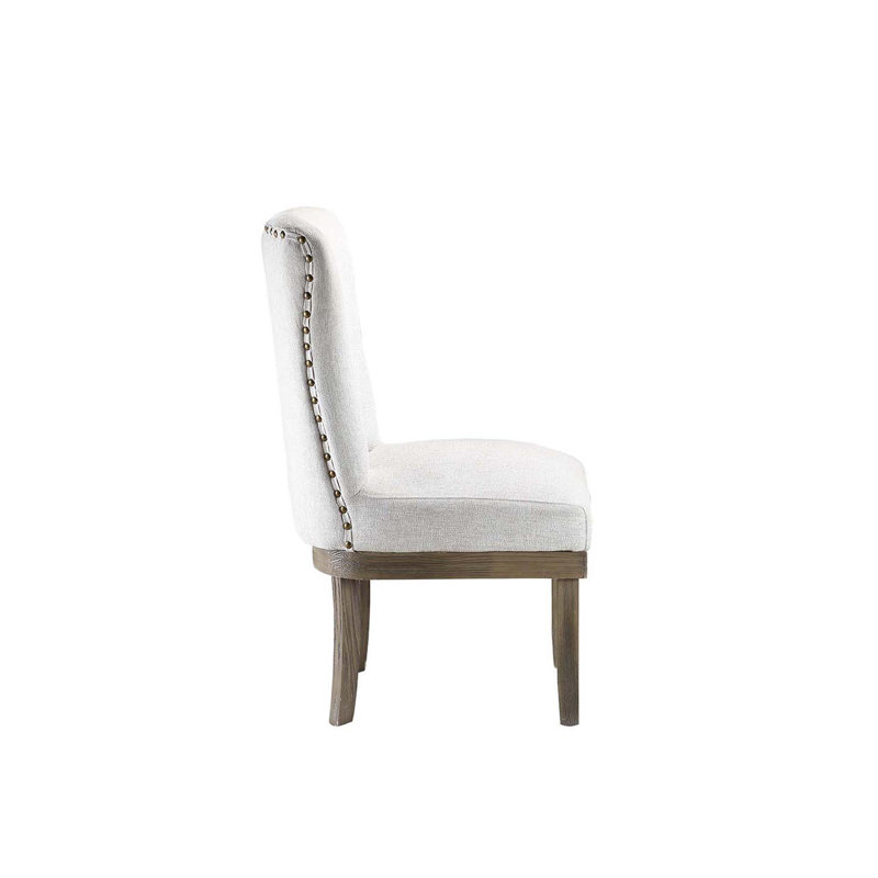 Gray Linen Upholstered High Back Side Chair with Wood Frame
