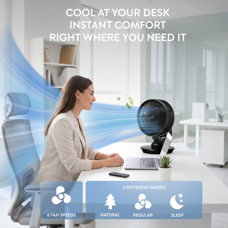 10" Desk Fan SmartVoice & Remote Control - 12H Timer-  6 Speeds, Black
