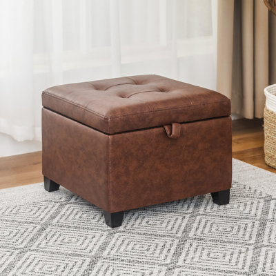 Faux Leather Storage Ottoman for Living Room
