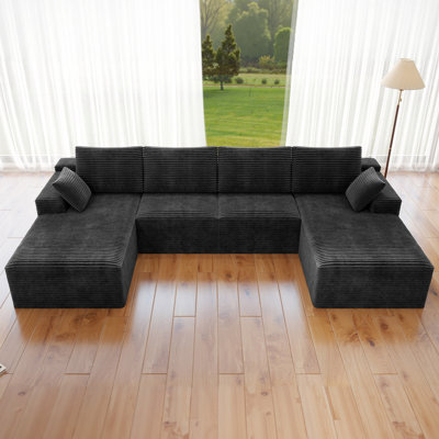 Koli 132" U-shaped Sectional Couch, Compression Sofa for 6 Person, Gray Corduroy
