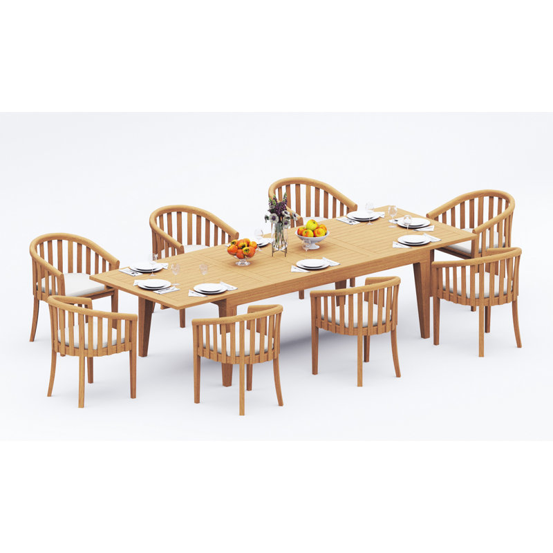 Ensemble de salle à manger 11 pièces en bois de teck de qualité A: table rectangulaire à double rallonge Caranas de 122 po # 11LN2910