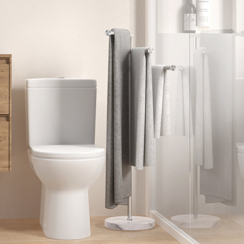 Porte-serviettes 3 porte-serviettes de bain avec base en marbre lesté SUS304 fini acier inoxydable brossé, Argent brossé
