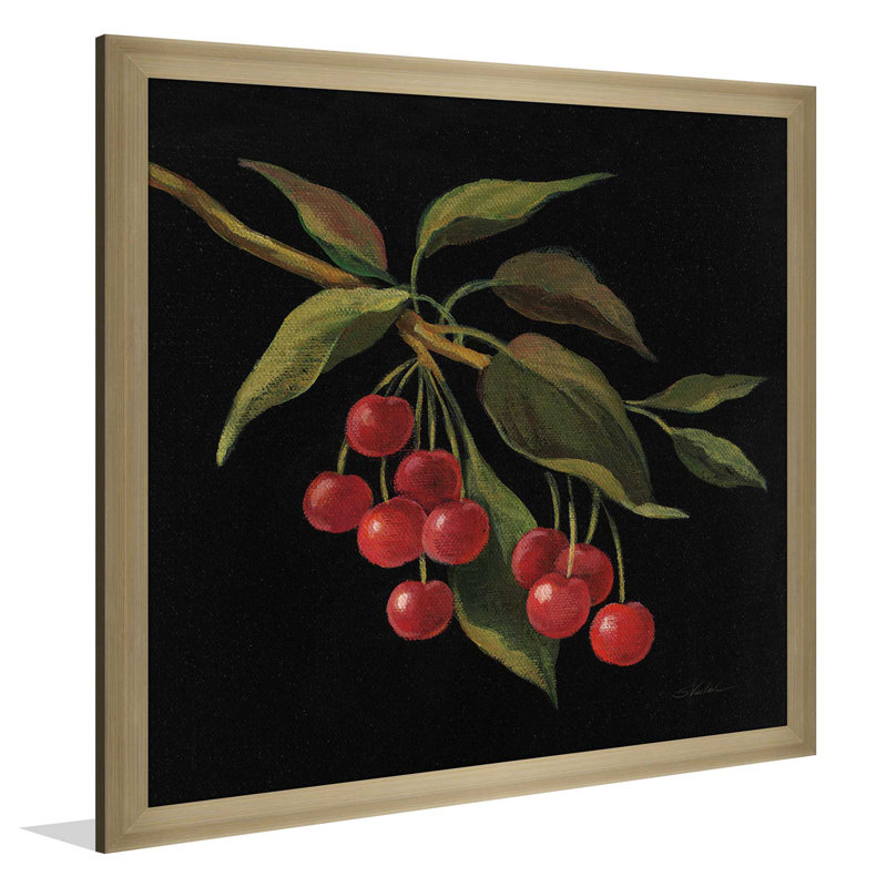 « cerise no words », reproduction de peinture à l’acrylique, H 21,5 po x l 21,5 po x P 0,75 po, Encadrement champagne