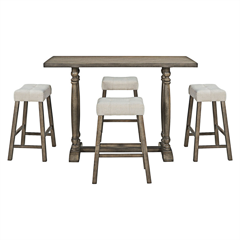 Ensemble de table de salle à manger 5 pièces, Brun clair, Brun clair / jaune, Brun clair