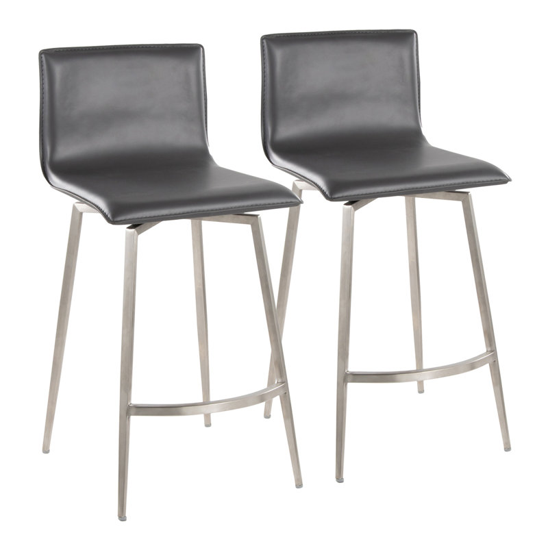 Mara Upholstered 26" Fixed-Height Counter Stool - Set Of 2, Gray