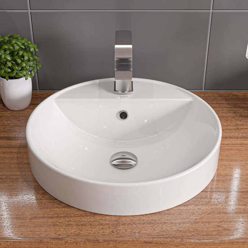 EAGO 18.5'' White Ceramic Circular Bathroom Sink with Overflow