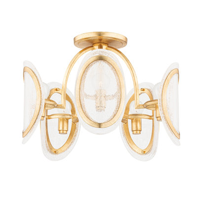 Danes - 5 Light Semi Flush - Vintage Gold Leaf Frame - Glass Shade