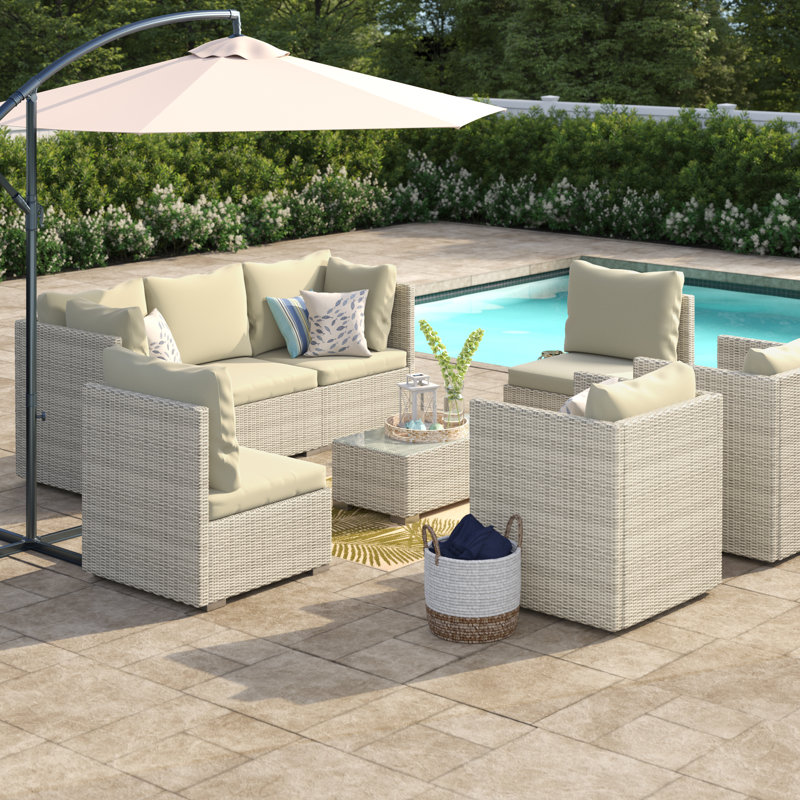 Ensemble modulaire de patio d'extérieur 8 pièces Repose par Modway, Sunbrella® beige