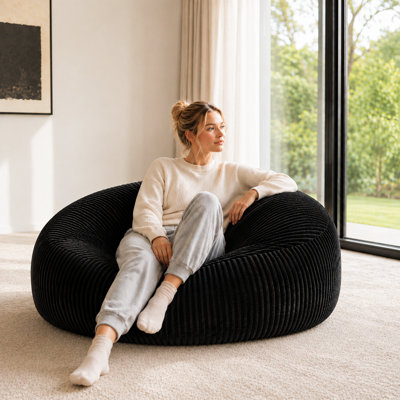 Fauteuil à billes rond surdimensionné en velours côtelé 6 pi, grand canapé à billes ergonomique, chaise longue de détente à haute densité pour la chambre du salon