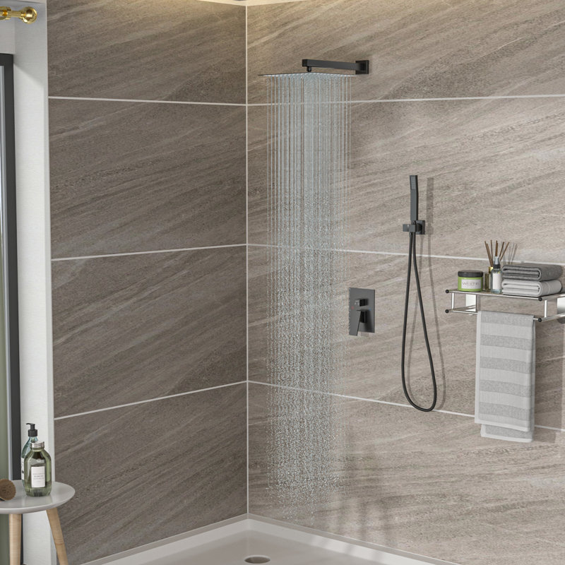 12 Inch Square Matte Black Shower With Dual Head Components , Easy Installation, Matte Black