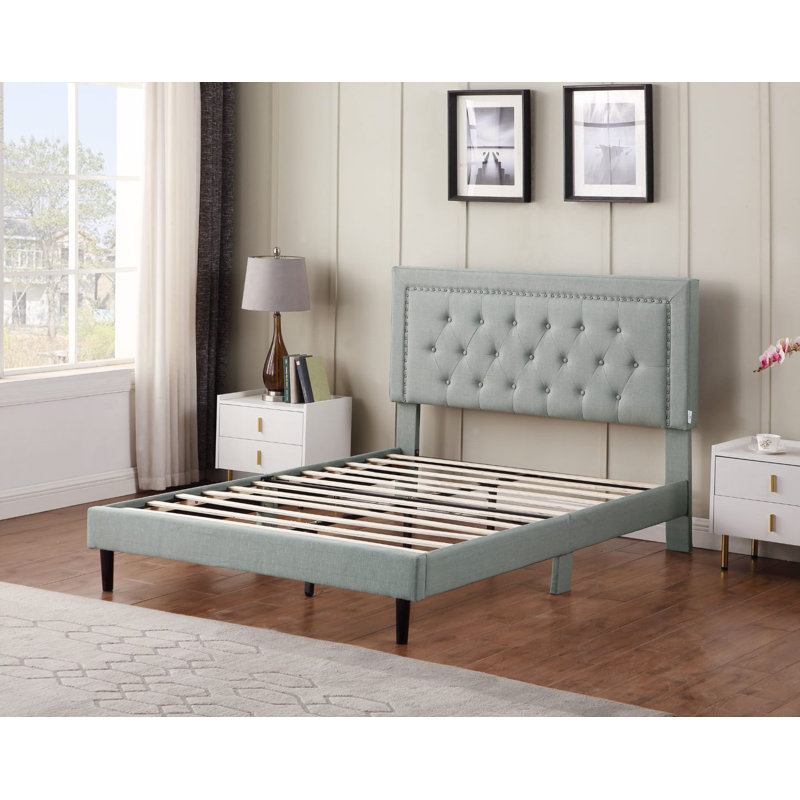 Cianciolo Upholstered Wingback Bed, Full, Gray