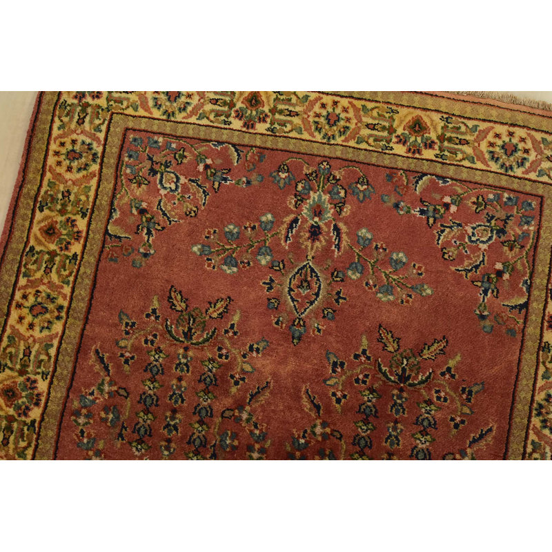 Tapis oriental traditionnel en laine rose noué à la main 3 pi x 5 pi Fine