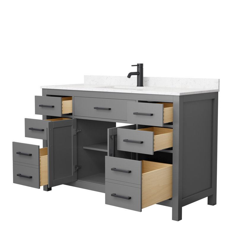 Beckett 54" Freestanding Single Bathroom Vanity with Cultured Marble Top, Carrara Cultured Marble, Dark Gray, Matte Black
