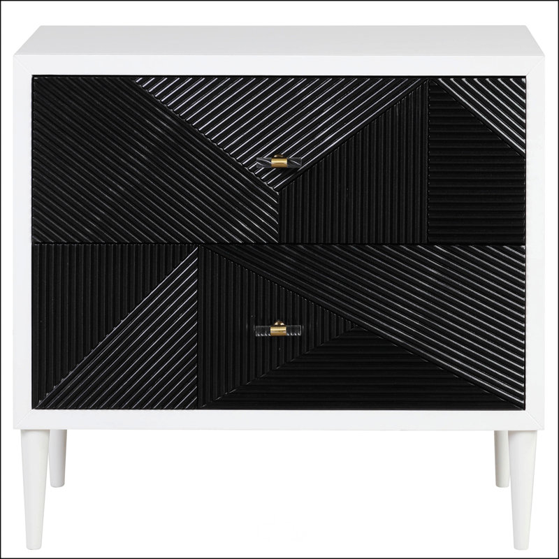 Table de chevet blanche et noire avec 2 tiroirs