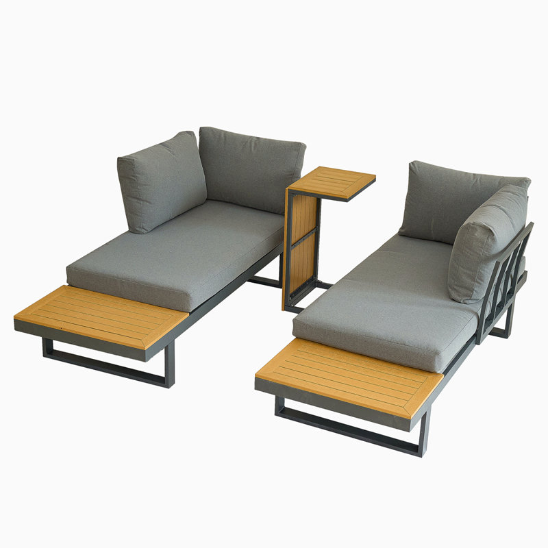 Ensemble de mobilier de patio en aluminium, canapé modulaire d'extérieur en forme de L avec table d'appoint en bois plastique et coussin moelleux pour la piscine