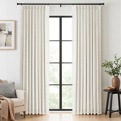 Pinch Pleated 100% Blackout Curtains Linen Blend Drapes with 20 Hooks Curtains for Living Room and Bedroom （Set of 2）