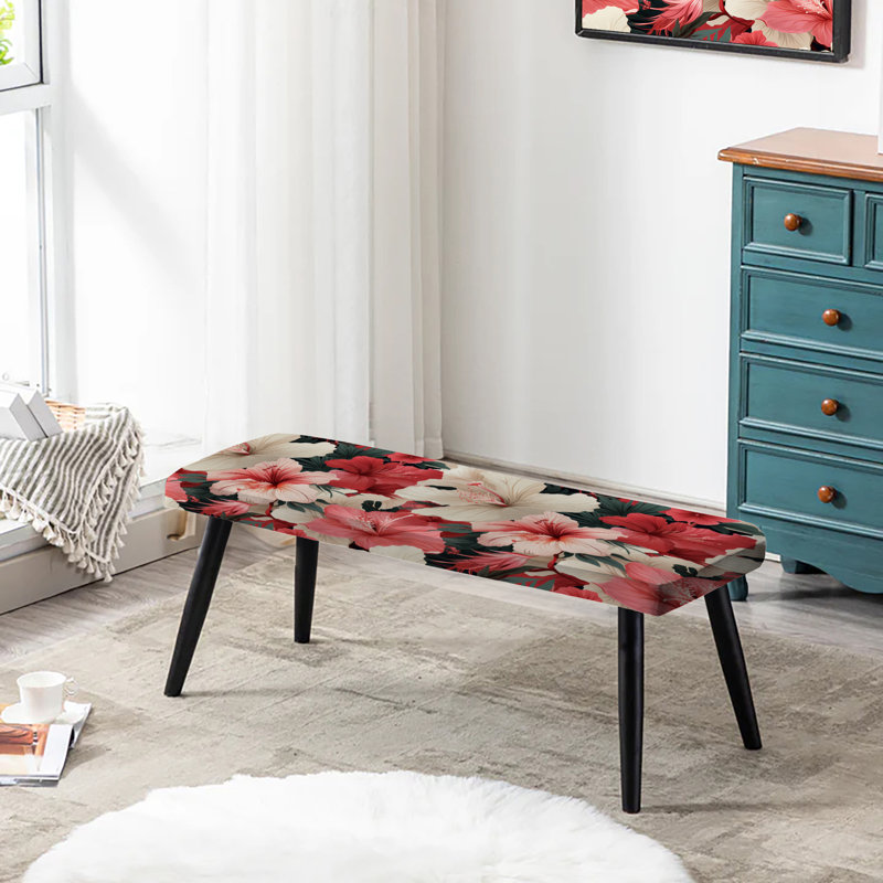 Hibiscus Romance - motif tropical - banc rembourré noir Tropical