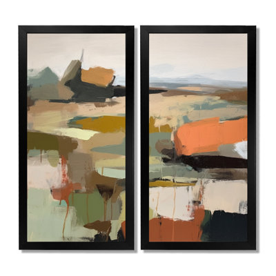 Green And Beige Transcending Reality - Abstract Painting Canvas Print, Green Abstract Wall Art 2 Piece