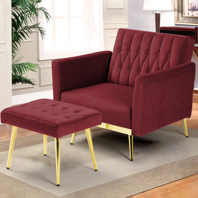 Siemon Velvet Accent Chair with Ottoman