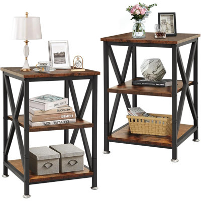 Living Room End Tables Set Of 2 Farmhouse, End Tables Set Of 2 With Storage Shelf, 16" W X 24" H, 3-Tier Side Table Set Of 2,X-Shaped Night Stands Set by 17 Stories