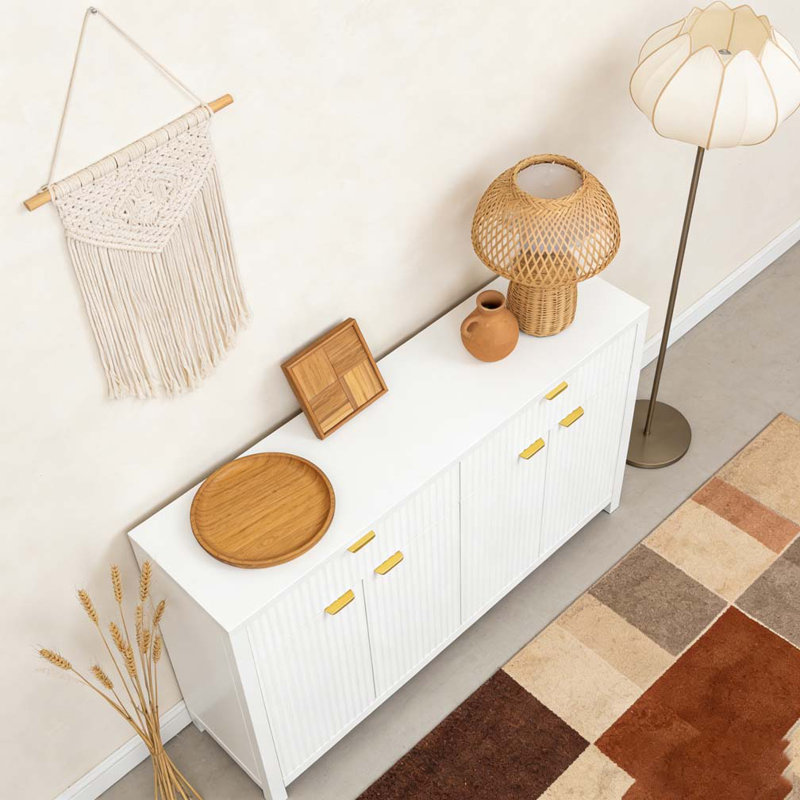 55.1'' Sideboard Buffet Cabinet with 2 Drawers & 4 Doors, Adjustable Shelves, White