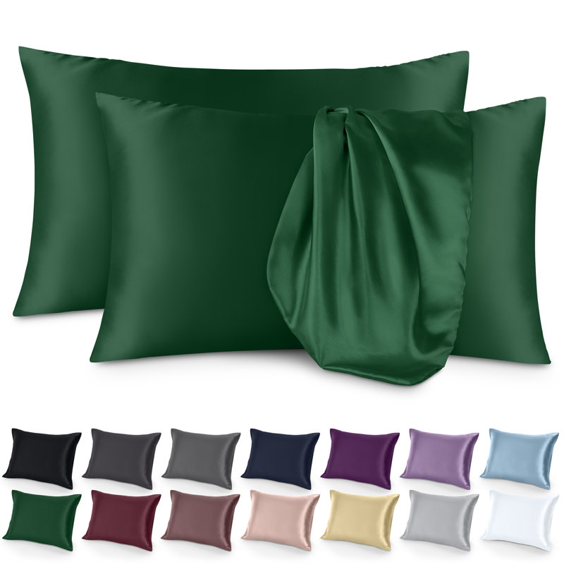Soft Poly Satin Pillowcase Set, Forest Green