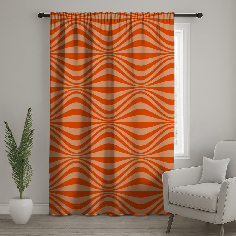 Rideaux de fenêtre orange à lignes ondulées, voilages et voilages occultants - 1 panneau, 50" x 92" - 1 Panel, Blockout