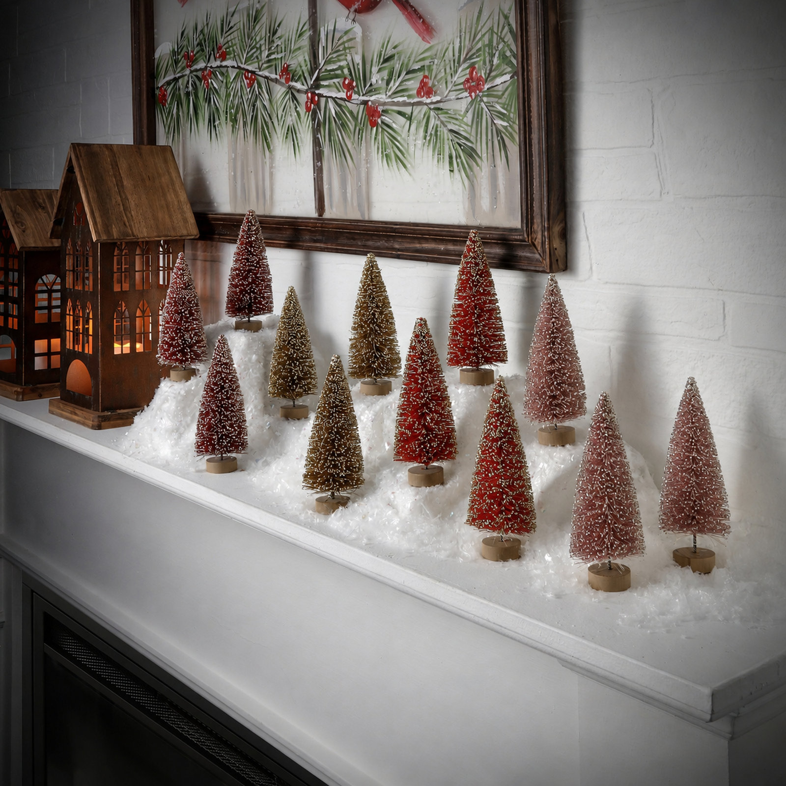 12-Piece Vintage Sisal Tabletop Tree Set, Burgundy/Gold