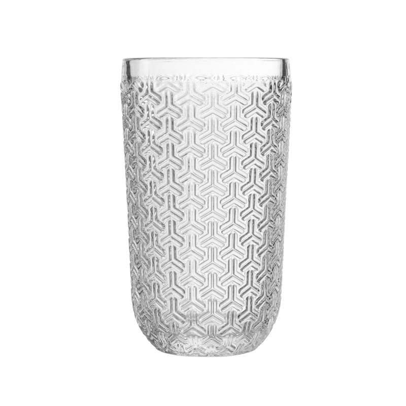 Blue Geometric Textured 14oz Highball Glass Set