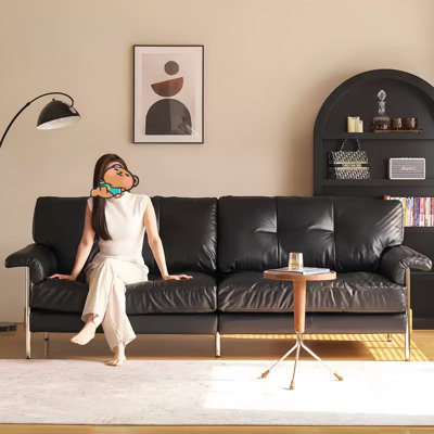 Black Straight-Line Retro Mid-Century Sofa