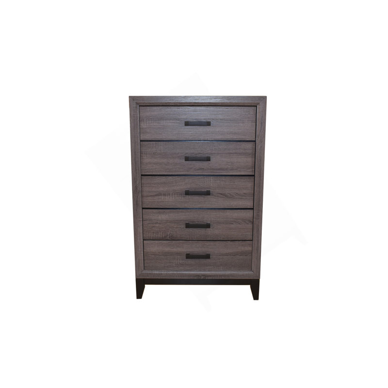 Commode 5 tiroirs de style contemporain en bois gris