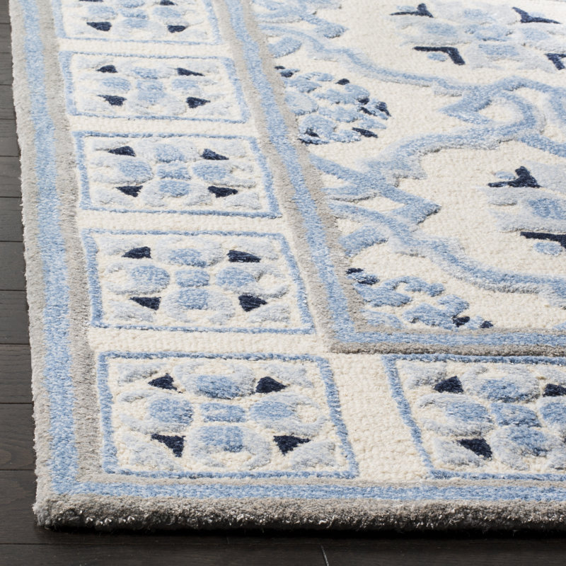 Cruz Hand Tufted Wool/Viscose Oriental Rug in Ivory Blue, Rectangle 3' x 5'