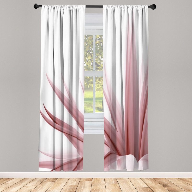 Microfiber Floral Semi-Sheer Rod Pocket Curtain Panels, 28" W x 63" L, Punch Pink/White
