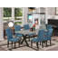 L'ensemble de table de salle à manger 5 pièces pour 4 personnes comprend une table de cuisine rectangulaire avec pieds en X et 4 chaises rembourrées en tissu de lin bleu, noir brossé-1647215963-1647215909-1731266240