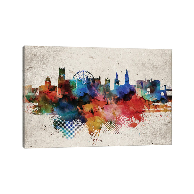 Nottingham Abstract Skyline by WallDecorAddict - Wrapped Canvas Print, 152.5 cm H x 101.5 cm W
