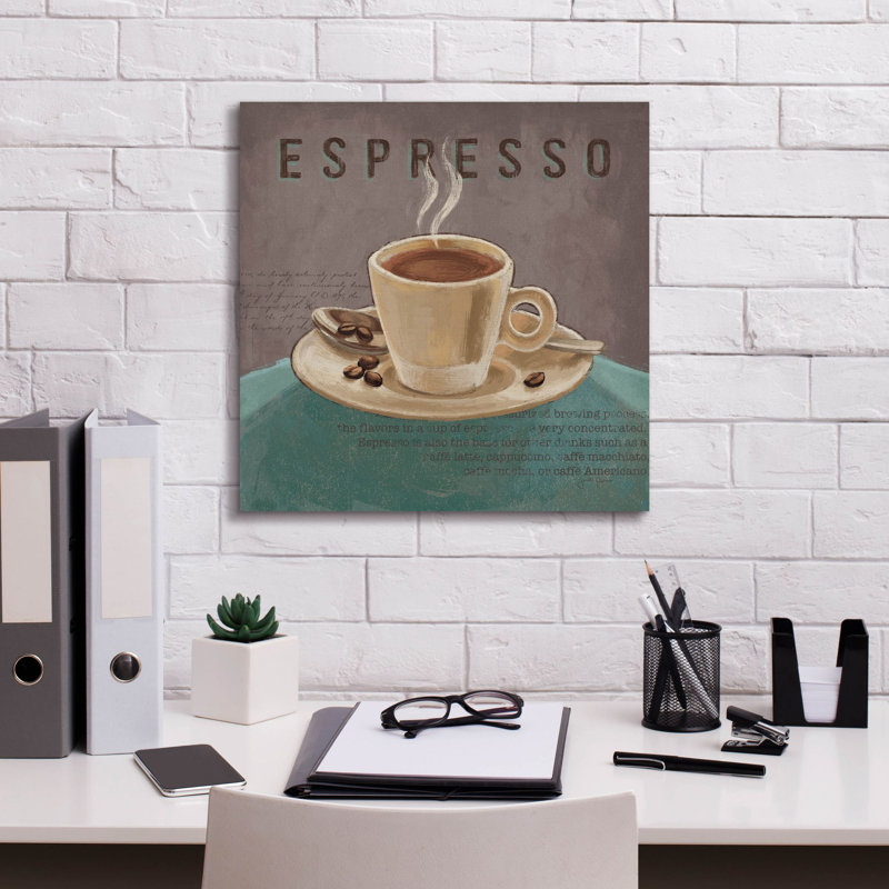 Art mural sur toile Winston Porter «Coffee And Co 3 Teal and Gray» par Janelle Penner, H 18 po x l 18 po x P 0,75 po