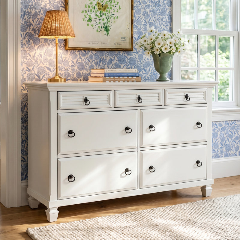 7 drawer dresser white Wlive Tv Stand Entertainment Center with Fabric Drawers Media Console Table with Metal Frame and Wood Top for Tv up to 45 inch Chest of seamlessly blending with contemporary Avery 7-Drawer Dresser, White/Natural |