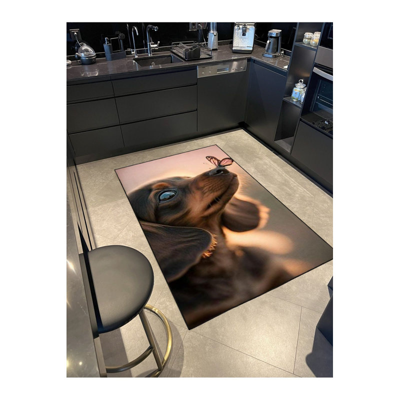 Tapis décoratif lavable à la machine Dog Butterfly, Couvre-coussin carré de 3 pi 3 po inclus