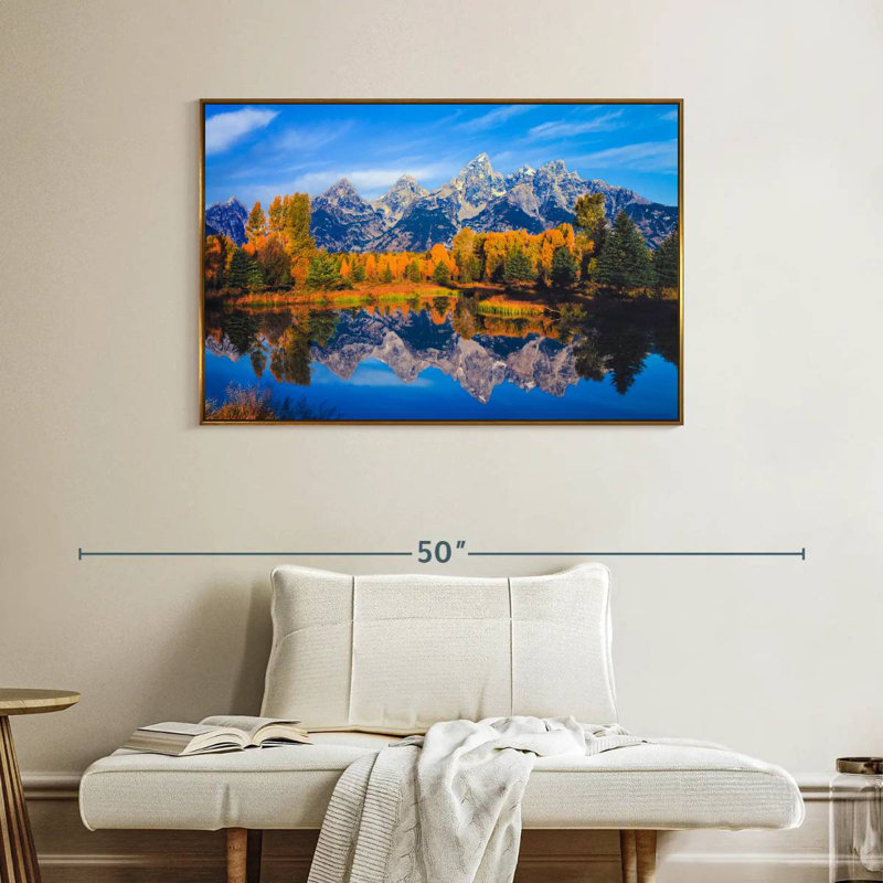 Feuillage doré Grand Teton, Cadre flottant doré, 40 po x 27 po