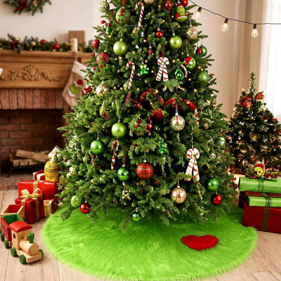 Jupe de sapin de Noël en fausse fourrure vert citron, cache-pied de sapin moelleux, décoration festive et chaleureuse