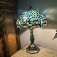 World Menagerie Ballico Tiffany Lamp Sea Blue Stained Glass Table Lamp  12X12X18 Inches Dragonfly Style Desk Reading Light & Reviews