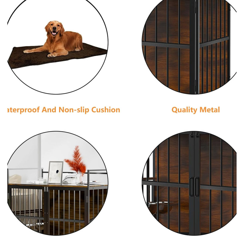 Grande cage d'intérieur pour chien robuste, avec conception à mâcher et cage d'alimentation pour chiens
