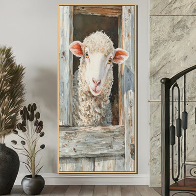 «Doralynn Cute Sheep Portrait At The Farm - Sheep», reproduction sur toile