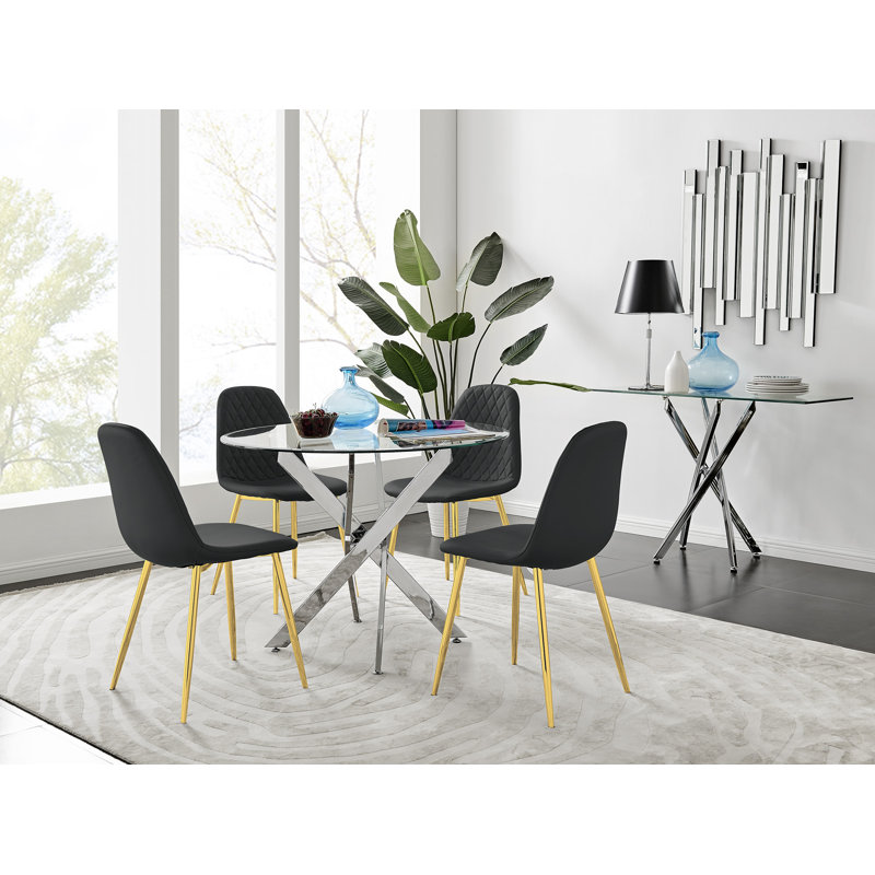 Tierra Dining Set with 4 Chairs, Black/Gold